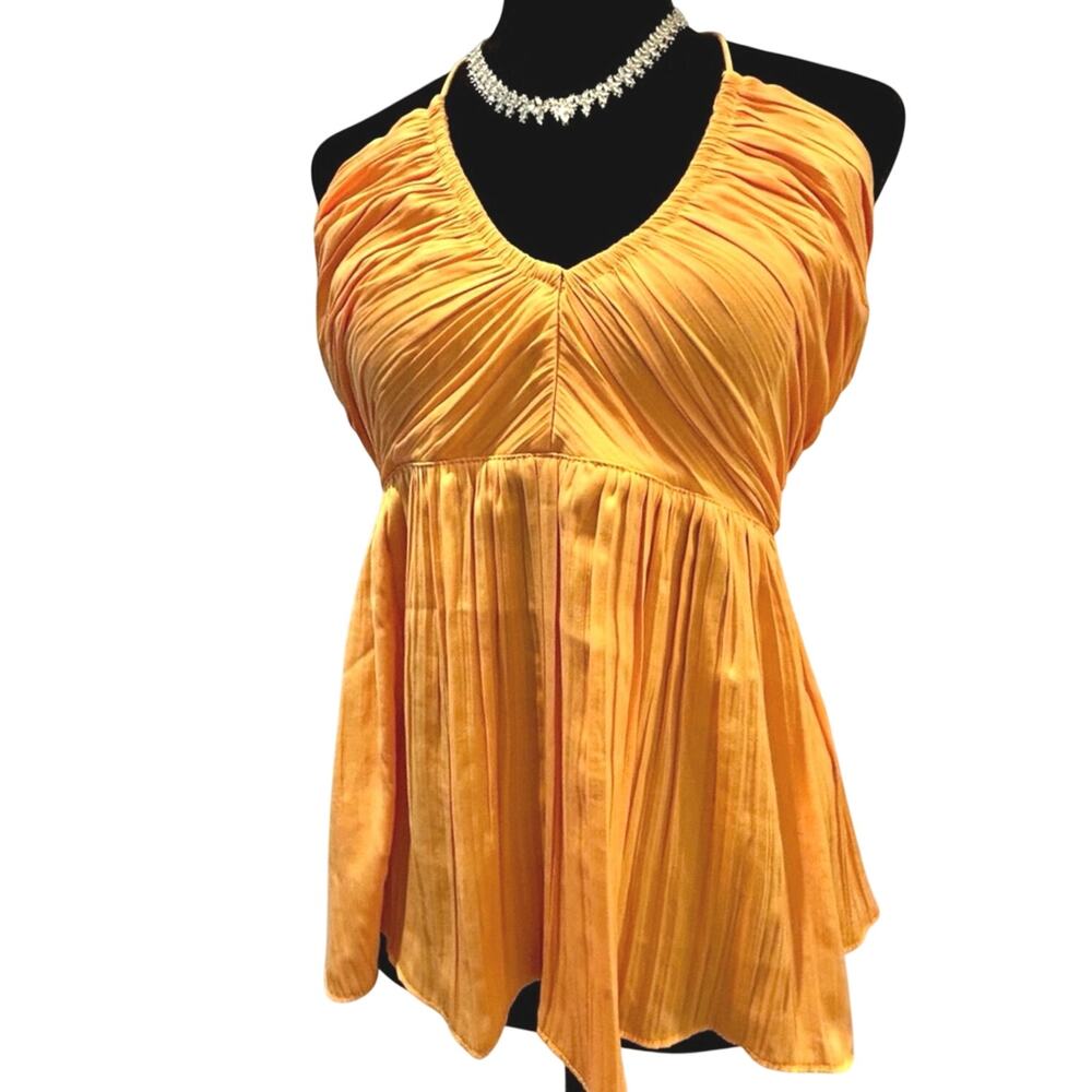 Old Navy Aurora Shirred Satin Halter Top Gold Orange M NWOT